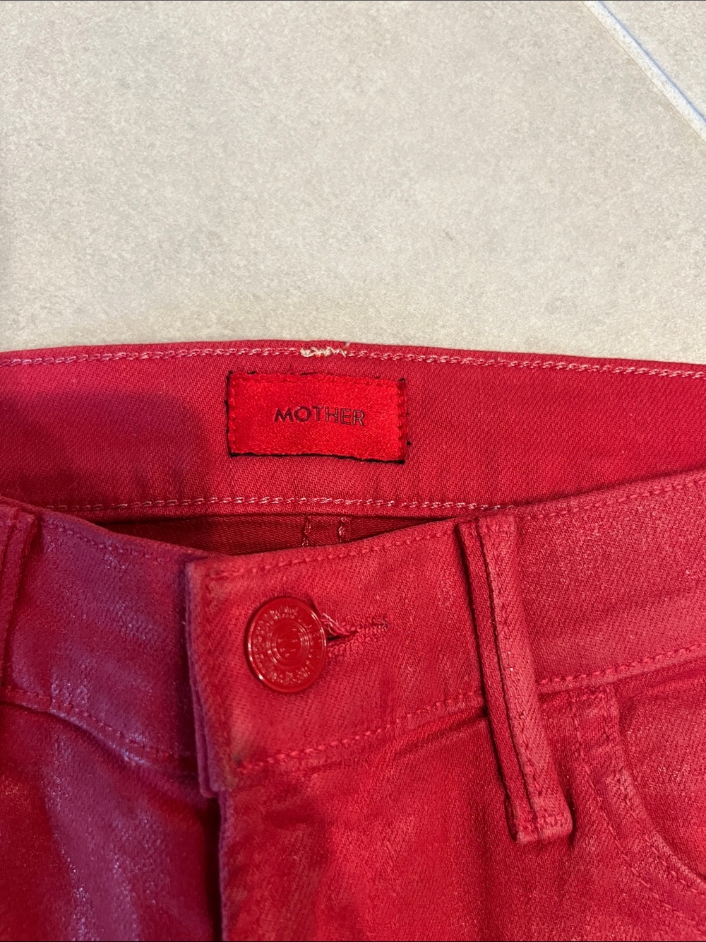 MOTHER The Hustler Ankle Fray Red Cropped Ankle Jeans - Picture 3 of 8